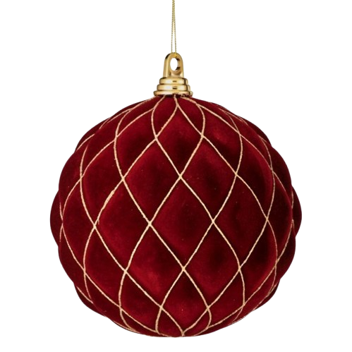 200MM VP FLCK W/GLTR DIAMOND BALL ORNAMENT - BURGUNDY