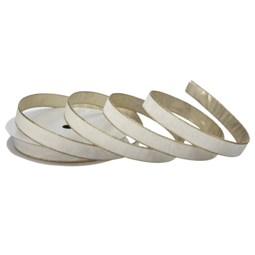 1"X20Y WIRED VELVET RIBBON W/METALLIC EDGE - IVORY