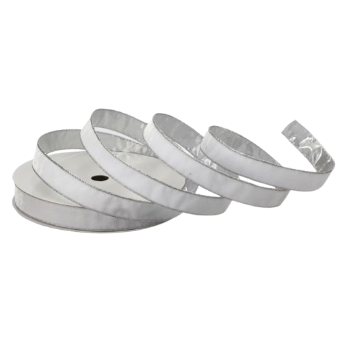 1"X20Y WIRED VELVET RIBBON W/METALLIC EDGE - WHITE