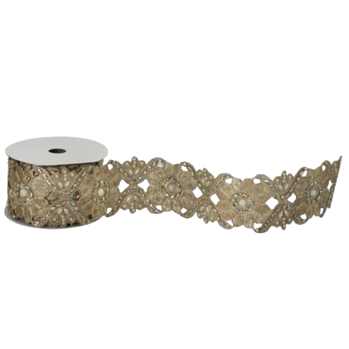 2.8"X5Y PEARL/JEWEL EMBR. FLUERETTE RIBBON