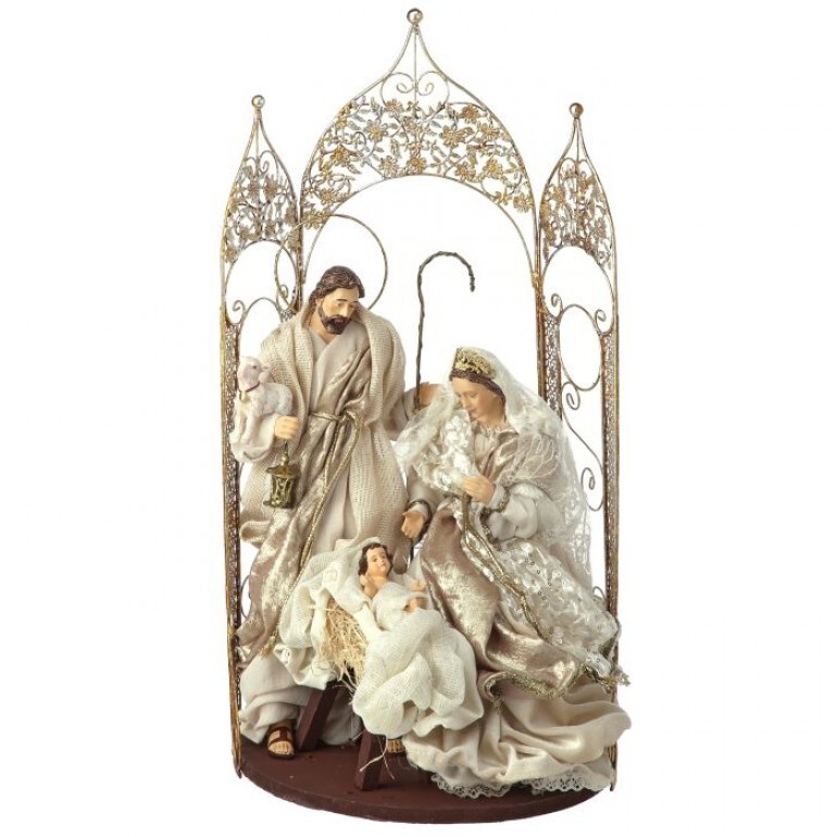 22" RSN/MTL/FABRIC HOLY FAMILY W/CATHEDRAL