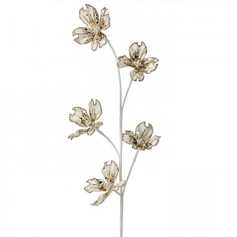 36" GLITTER DOGWOOD SPRAY - IVORY CHAMPAGNE