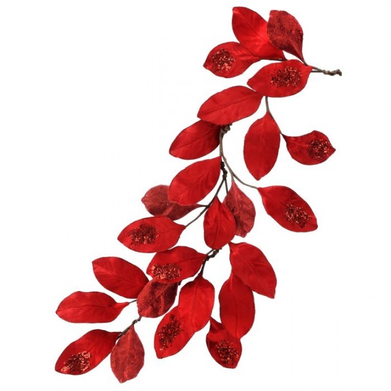 48" ENCRUSTED JEWEL MAGNOLIA GARLAND RED