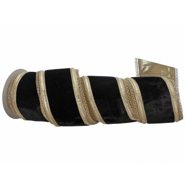 4"X5Y ROYALTY VELVET W/GOLD EDGE RIBBON - BLACK