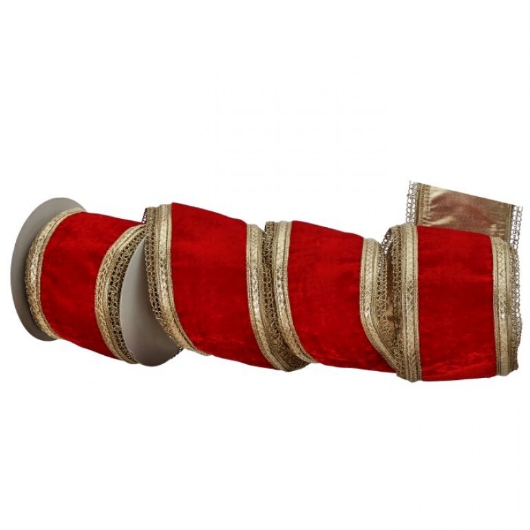 4"X5Y ROYALTY VELVET W/GOLD EDGE RIBBON - RED 