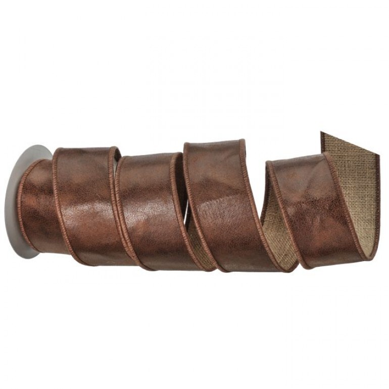 2.5"X5Y LEATHER JUTE RIBBON - BROWN