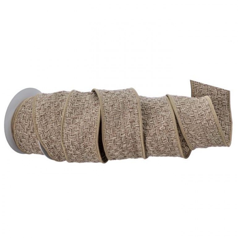 2.5"X5Y COTTON BASKET WEAVE RIBBON - KHAKI