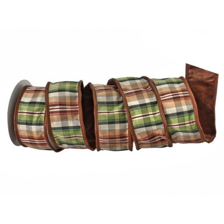 2.5"X5Y FAUX LEATHER BACKED PLAID RIBBON
