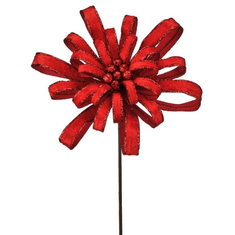 19" GLIITER EDGE PETAL BLOSSOM STEM - RED