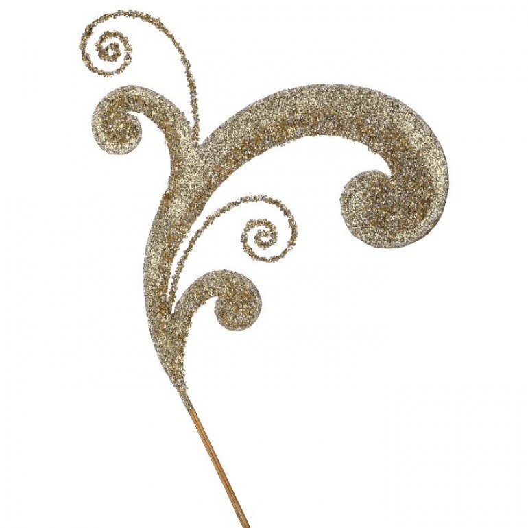 26" METAL ACANTHUS SCROLL GLITTER SPRAY - CHAMPAGNE PLATINUM