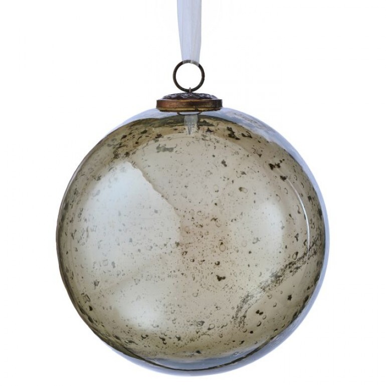 8" HAMMERED SMOKE GLASS BALL ORNAMENT - GREEN