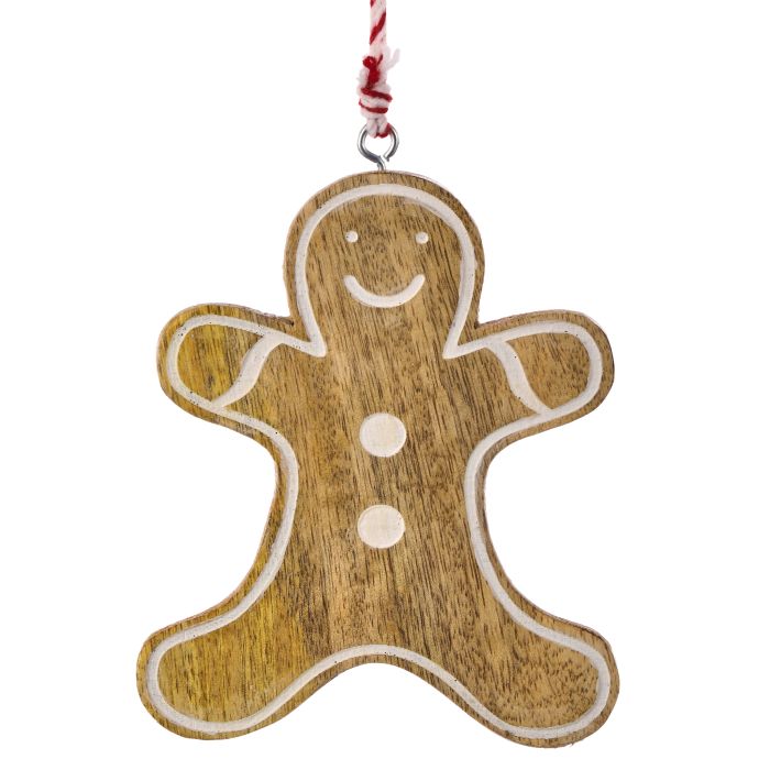 5" MANGO WOOD GINGERBREAD ORNAMENT 