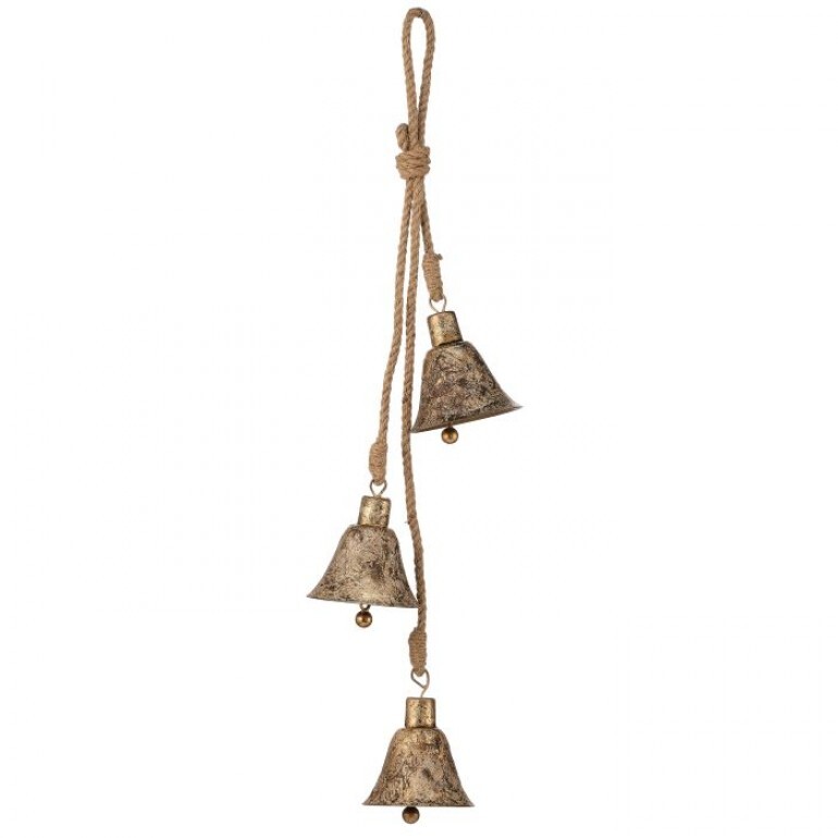 19" TRIPLE IRON ANTIQUE BELLS W/JUTE