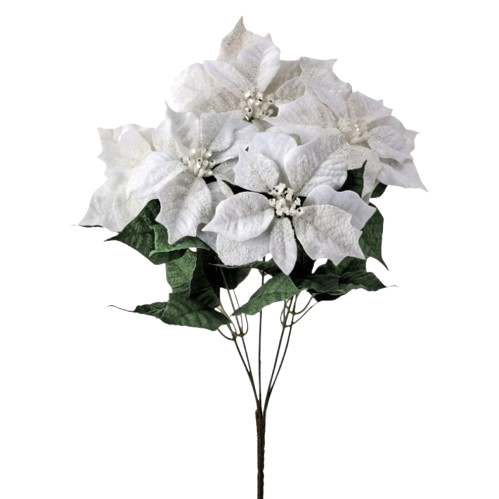 18" PREMIUM GLITTER POINSETTIA BUSH X5