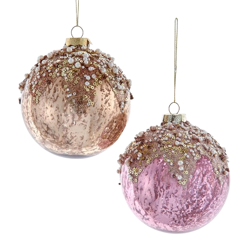 MERCURY GLASS PINK & GOLD BALL Ornaments / INDIVIDUAL 