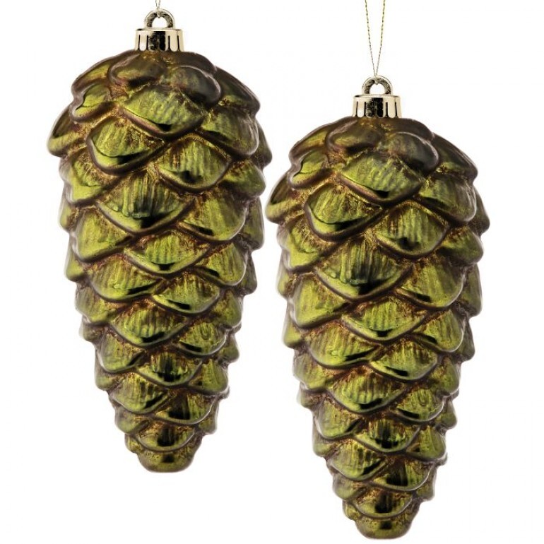 10´´VP METALLIC PINE CONE ORNAMENT 2/BX ANTIQUE GREEN