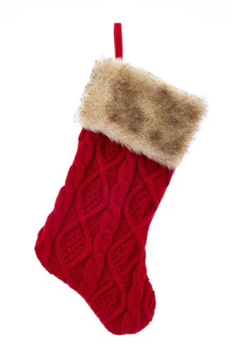 [SG0297] 20.5´´CABLE KNIT STOCKING W/FUR CUFF