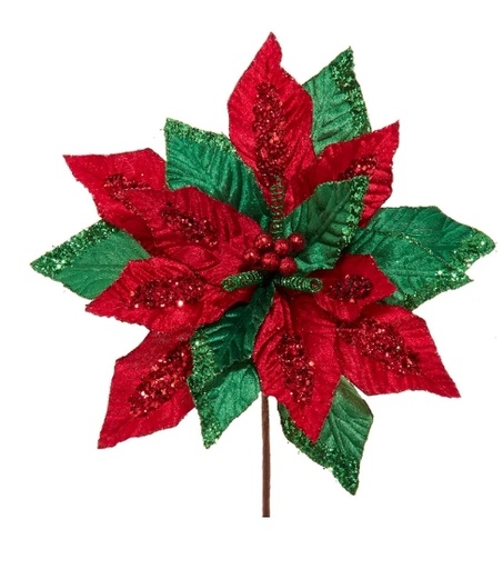 [C9594] 14´´RED/GREEN VELVET POINSETTIA