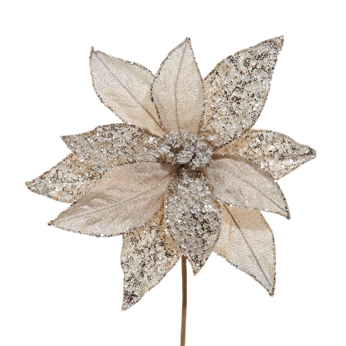 [C9596] 14´´METALLIC CHAMPAGNE POINSETTIA