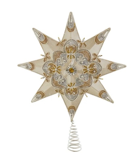 [S4462] 8PT TAUPE/SILVER/GOLD STAR TREETOP