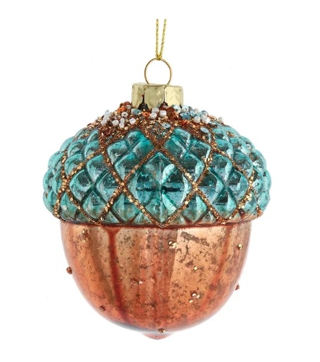[F2294] 3.5´´GLASS TEAL/GOLD ACORN ORN