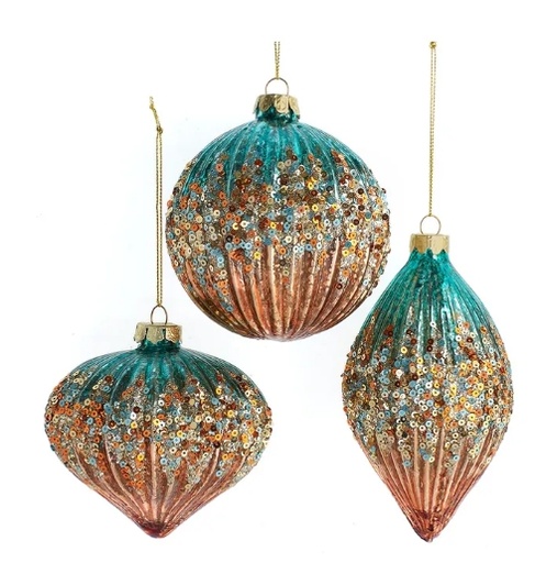 [F2293] 4´´TEAL/ROSE BALL/DROP/ONION ORNS INDIVIDUAL