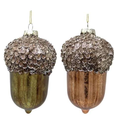 [D4525] 5.5´´ANTIQUE GO/GRN GLS ACORN ORN INDIVIDUAL
