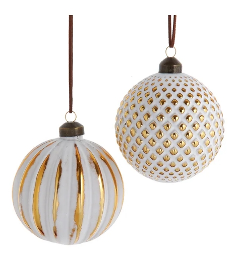 [F2319] 4´´GLASS WHITE WASH GOLDEN BALL INDIVIDUAL