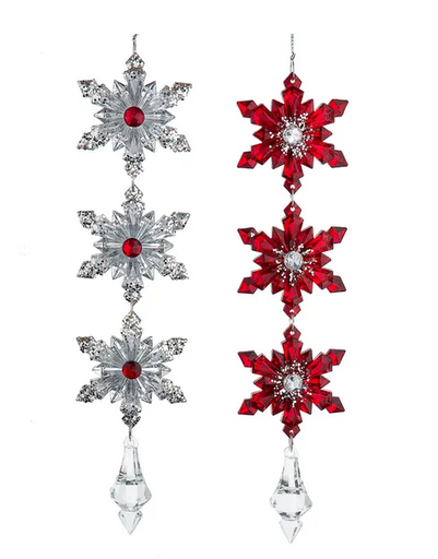 [T3602] 9´´R/SLVR 3 SNOWFLAKE DANGLE ORN INDIVIDUAL