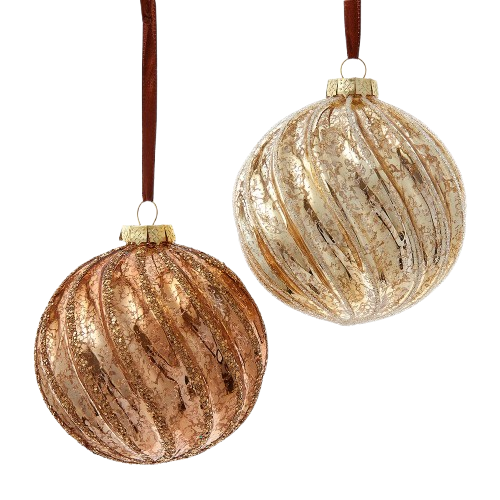 [T3555] 4.5´´GLASS BROWN/GOLD BALL ORNS INDIVIDUAL