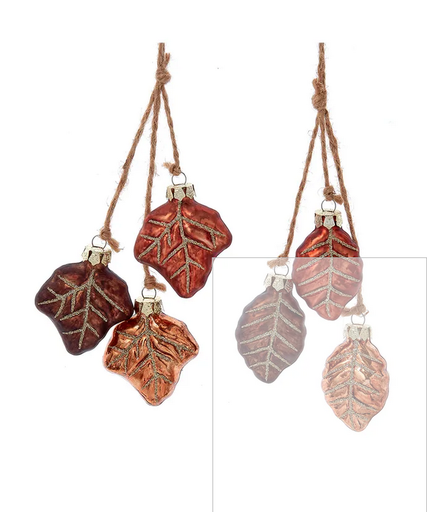 [T3547] 7.5´´GLASS 3 LEAVES DANGLE ORN INDIVIDUAL