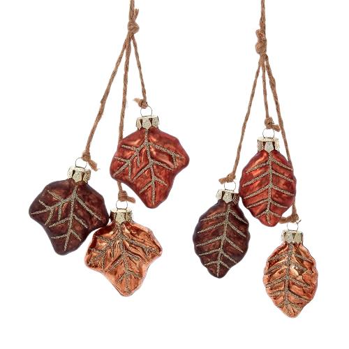 [T3547] 7.5´´GLASS 3 LEAVES DANGLE ORN INDIVIDUAL