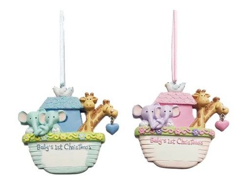 [H5674] 3.5´´BABY´S 1ST ARK BOY+GIRL ORNS INDIVIDUAL