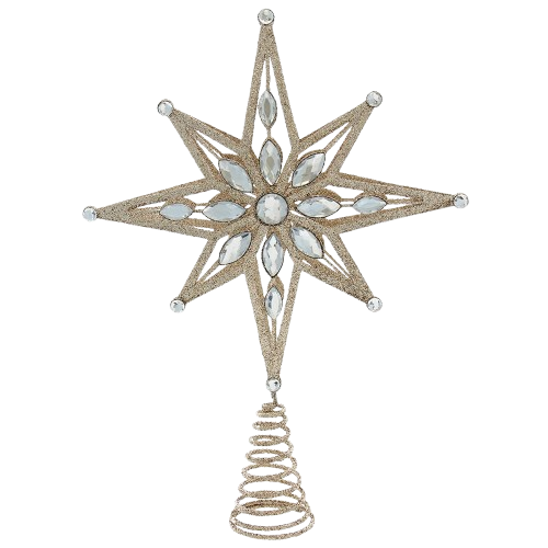 [J9027] 15´´GOLD GLTTR JEWELED STAR TREETOP