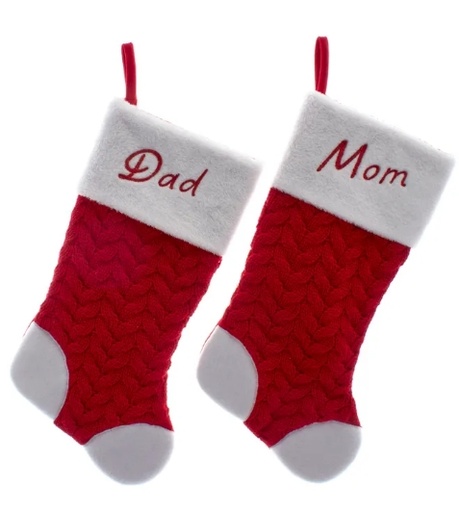 [SG0285] 20.5´´RED/WHT MOM/DAD STOCKINGS INDIVIDUAL