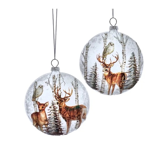 [D4387] 100MM FRSTD GLS DEER DISC ORN INDIVIDUAL