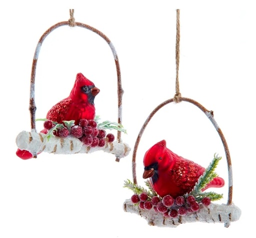 [T3401] 4.63´´GLASS CARDINAL ON BRANCH ORNS