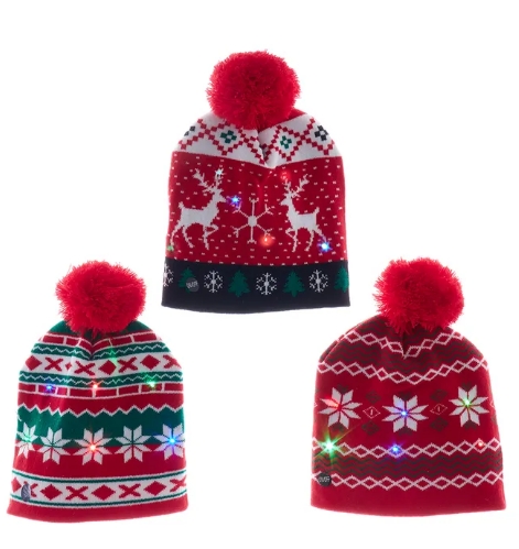 [C5565] B/O XMAS PATTERN KNIT HAT W/ LED INDIVIDUAL