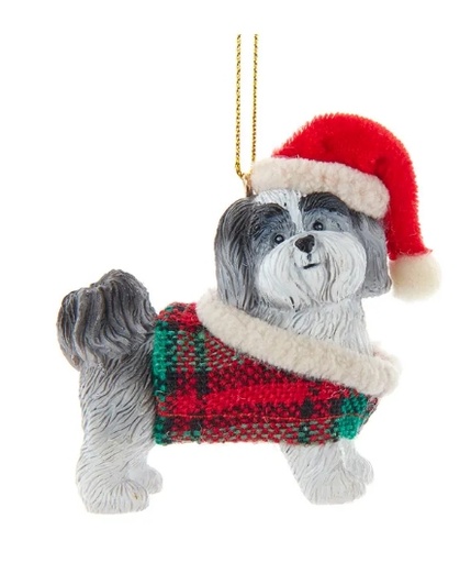 [D4218GSH] 2.36´´RESIN GRAY SHIH-TZU W/COAT ORN