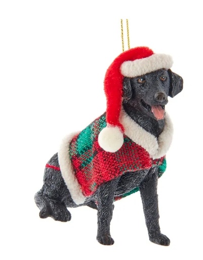 [D4218BLB] 3.5´´RESIN BLACK LABRADOR W/COAT ORN