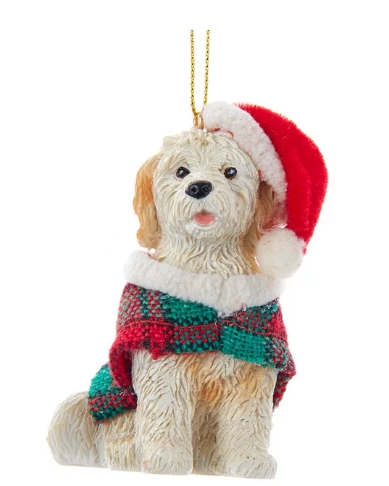 [D4218GD] 2.96´´RESIN GOLDENDOODLE W/ COAT ORN