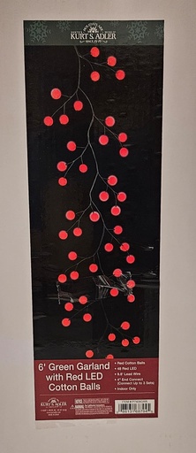 [P7408GRR] 6´GRN GRLND W/48L RED LED+RED BALLS