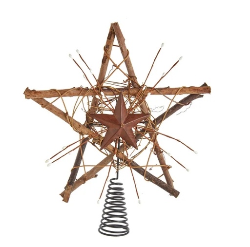 [H7587] 12´´WOODEN STAR W/RATTAN TREETOP