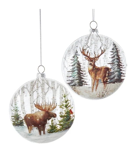[D4127] 4´´DEER/MOOSE GLASS DISC ORNS