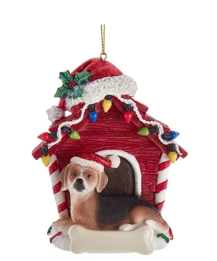 [E0618BE] 4´´RESIN BEAGLE W/ DOGHOUSE ORN