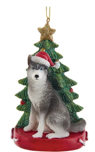 [C7954HU] 4.25´´RES SIBERIAN HUSKY DOG W/TREE