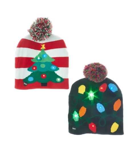 [C5541] B/O KNIT HAT W/LED XMAS PATTRN INDIVISUAL