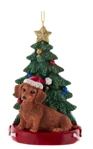 [C7954RDA] 4.25´´RES RED DACHSHUND W/ XMAS TREE