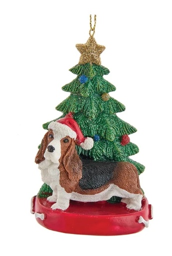 [C7954BH] 4.25´´RES BASSETT HOUND W/ XMAS TREE