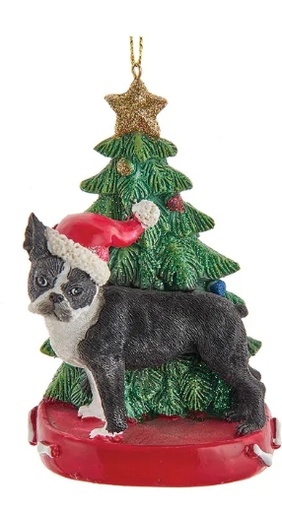 [C7954BT] 4.25´´RES BOSTON TERRIER W/XMAS TREE